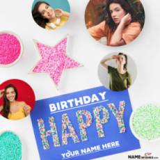 Happy Birthday Collage With 4 Round Photos