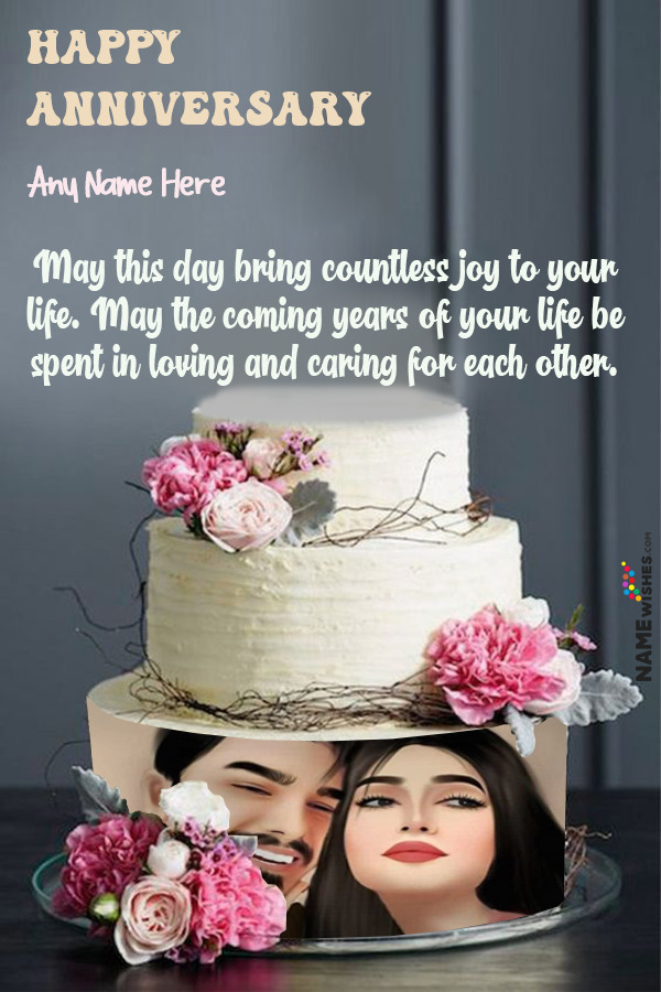3 Tier Happy Marriage Anniversary Cake With Name and Photo