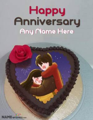 Anniversary Cake With Name and Photo - Heart Chocolate Cake