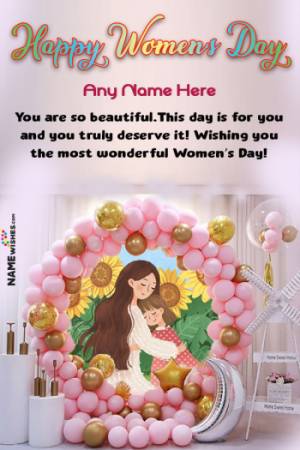 Balloons Back Drop Happy Women's Day Wish With Name and Pic