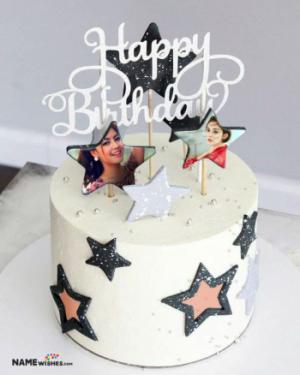 Birthday Cake with Photo - 2 Photos on Cake in Stars