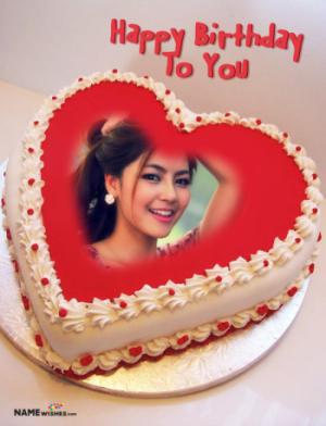 Birthday Cake with Photo - Red Heart Customized Cake