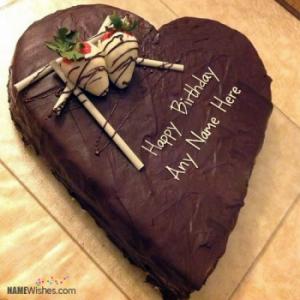 Chocolate Heart Birthday Cake With Name