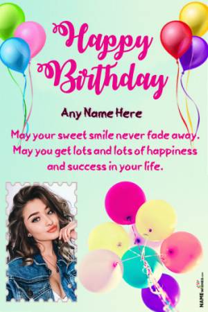 Colorful Balloons Birthday Wish With Name and Photo Online Edit