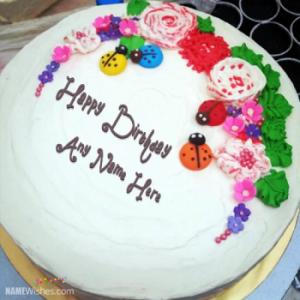 Colorful Flowers Birthday Cake With Name