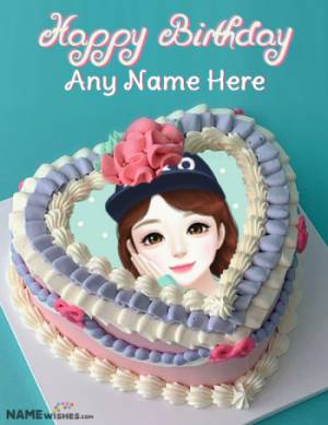 Colorful Heart Birthday Cake With Photo and Name