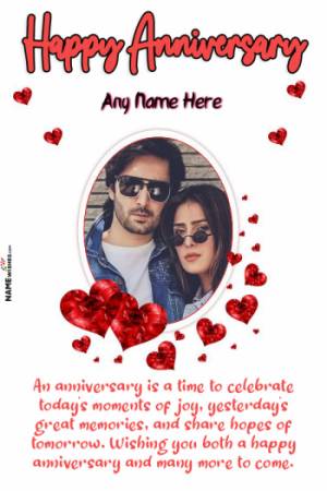 Cute Hearts Anniversary Wish With Name and Photo Frame Online