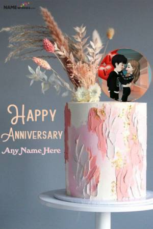 Digital Art Anniversary Cake With Name and Photo Frame