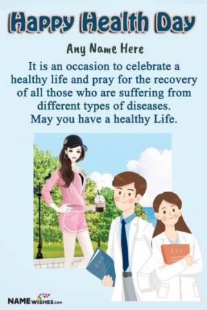 Doctor Cartoon Happy Health Day Wishes With Name and Photo