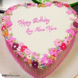Floral Heart Birthday Cake With Name