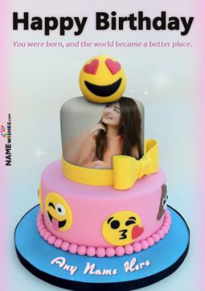 Funky Happy Birthday Emoji Cake With Name And Photo For Girls