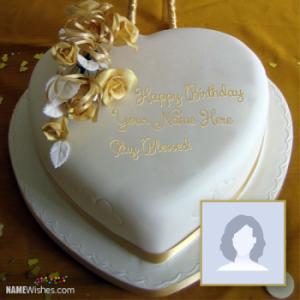 Golden Heart Birthday Cake With Name