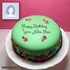 Green Birthday Cake With Name Editing and Photo Frame