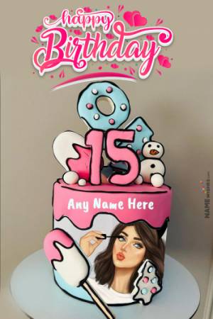 Happy 15th Birthday Donut Icecream Cake For Girls