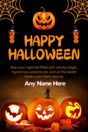 Happy Halloween Name Wishes with Pumpkins