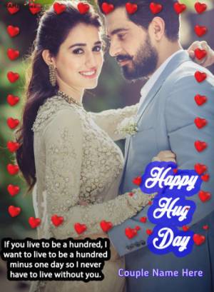 Happy Hug Day Hearts Frame with Lovely Wish and Name Edit Online