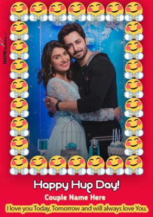 Happy Hug Day Hug Emoji Photo Frame With name and Wish Online