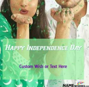 Happy Independence Day Couple Photo With Wish and Name