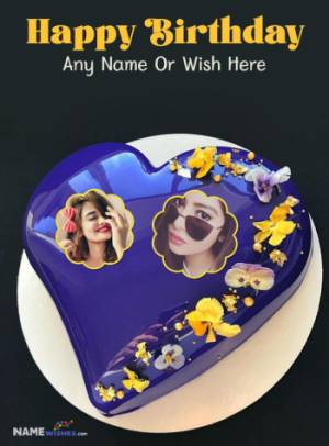 Heart Birthday Cake With Name and 2 Photos For Every Relation