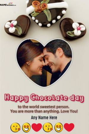 Heart Shaped Frame Happy Chocolate Day With Name and Photo Frame