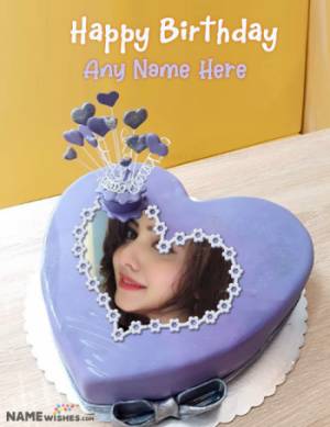 Indigo Heart Birthday Cake With Name and Photo Download