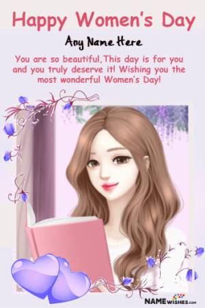 Lovely Hearts Womens Day Photo Frame With Name Free Online Gift