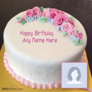 Pink Roses Birthday Cake With Name