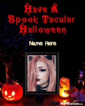Pumpkin in The Dark Scary Halloween Photo Frame Wish With Name