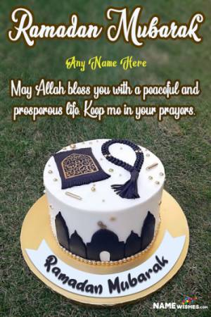 Ramadan Mubarak Cake With Wish and Name Edit Online