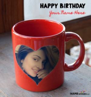 Red Birthday Mug With Photo and Name - Personalized Gift