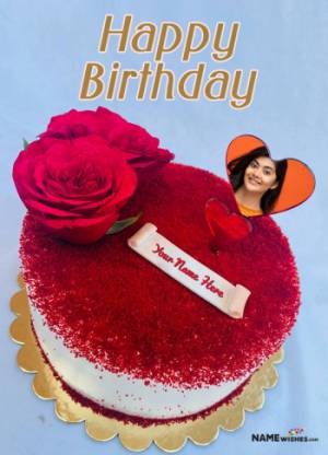 Surprise Red Birthday Cake With Name Photo