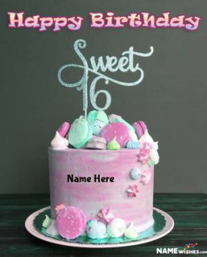Sweet Sixteen Happy Birthday Lovely Colorful Cake With Name