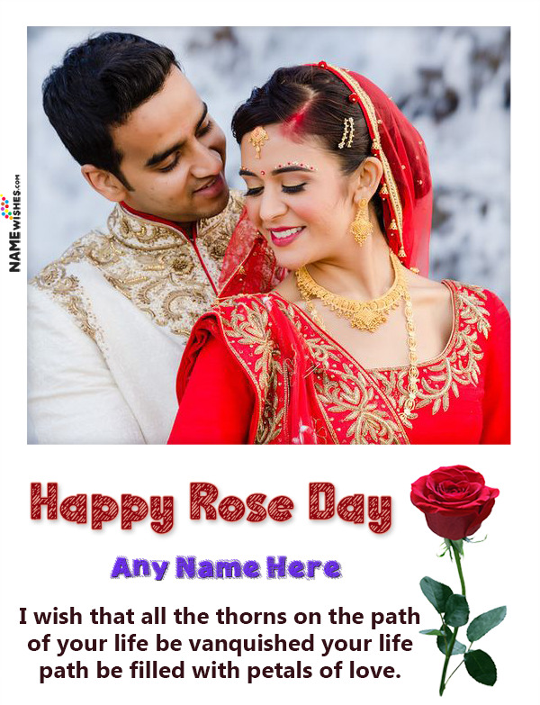 Beautiful Happy Rose Day White Photo Frame With Name Online Edit