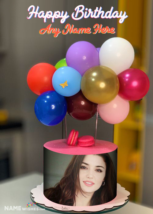 Birthday Cake With Name Photo And Balloons Topper