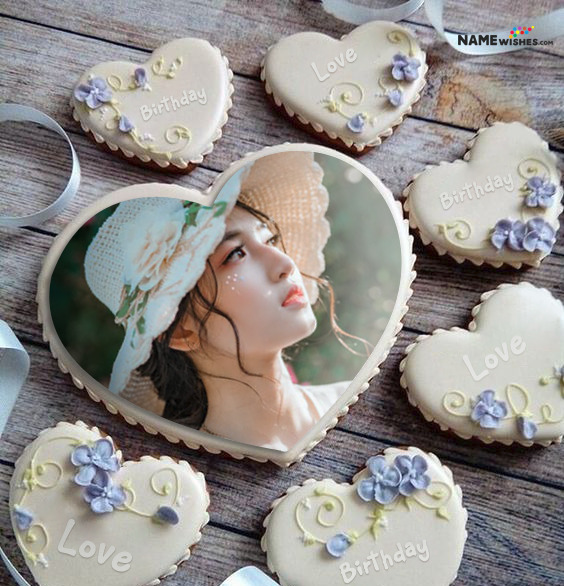 Birthday Cake with Photo - Big Heart Cookie Photo