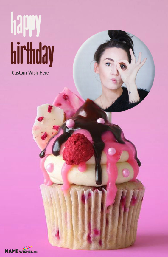 Birthday Cake with Photo - Cupcake With Custom Wish