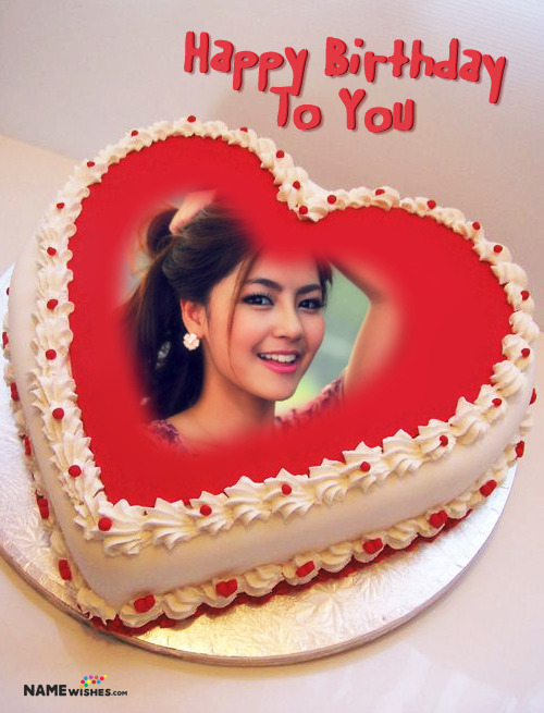 Birthday Cake with Photo - Red Heart Customized Cake