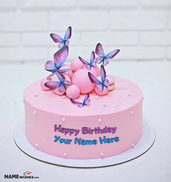 Butterfly Happy Birthday Cake With Name Edit