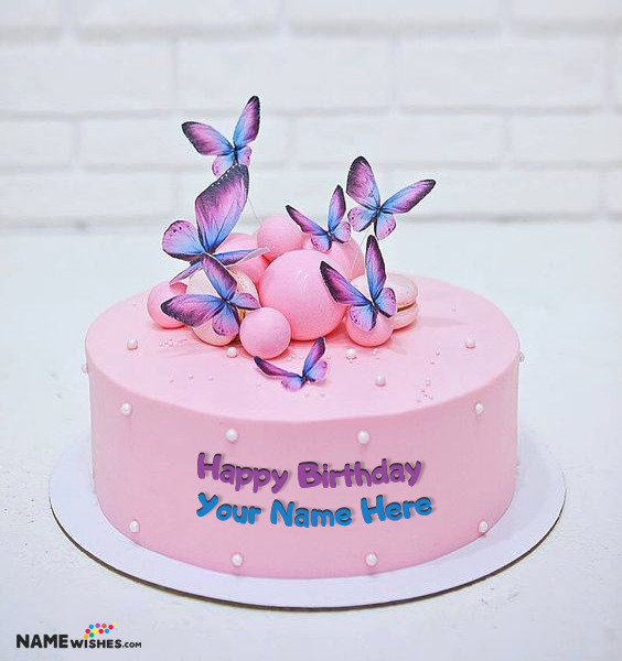 Butterfly Happy Birthday Cake With Name Edit - Butterfly Happy BirthDay Cake With Name EDit Eb77