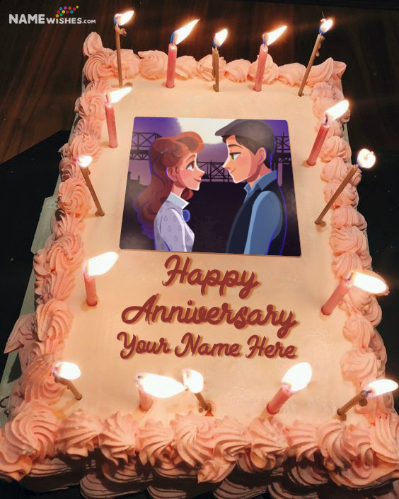Candles Anniversary Cake With Name and Photo For Special Gift