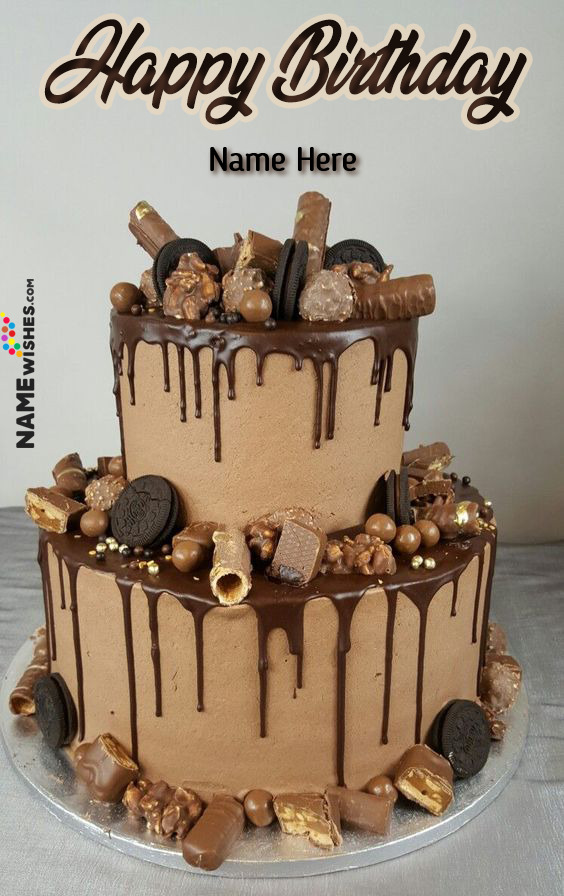 Caramel Chocolate Oreo Birthday Cake With Name For Husband