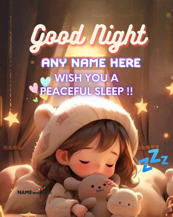 Charming Goodnight Wishes Sleepy Girl with Teddy Bears