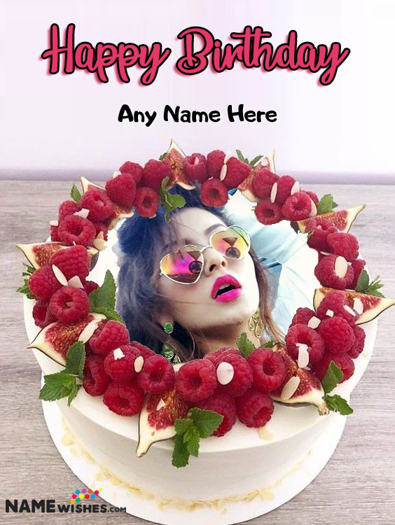 Cherries Round Birthday Cake With Name and Photo For Friends