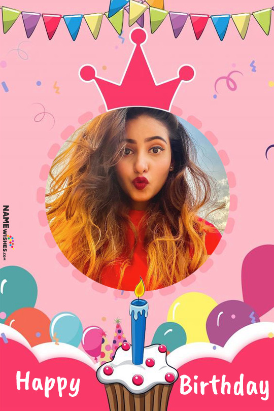 Colorful Funky Birthday Image With Name And Photo Frame