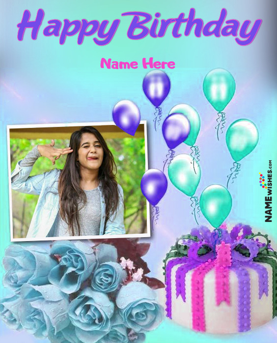 Colorful Happy Birthday Flowers Wish With Name And Photo For Friends