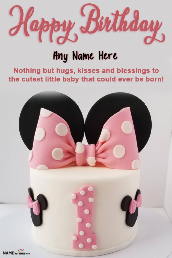 Cute Minnie 1st Birthday Cake For Little Girl With Name Edit