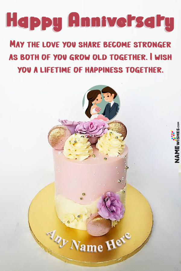 Anniversary cake with name and photo edit - birthdayphotoframes.com