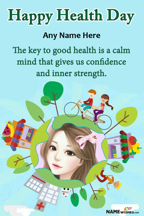 Green Happy Health Day Wish with Name and Pic Edit