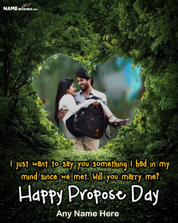 Green Heart Shaped Happy Propose Day Image with Name and Pic