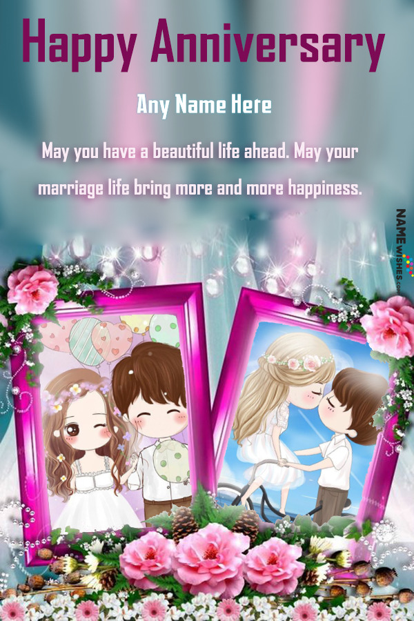 Happy Anniversary Double Photo Frame With Name Editor